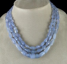 Natural Blue Chalcedony Beads Faceted Tumble 3 Line 569 Carats Gemstone Necklace - £273.37 GBP