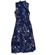 Nanette Lepore Navy Blue Floral Smocked Waist Midi Dress 12 High Low Moc... - $504.28 MXN