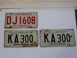 PAIR + ONE OF LICENSE PLATES 66/67 ILLINOIS LAND OF LINCOLN  - $79.20