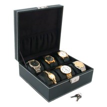 6 Watch Black Faux Leather Jewelry Display Case Box - £26.86 GBP