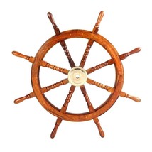 Nautique en Bois Bateau Roue Laiton Encart 36 inches Décor Huit Rayons - £144.08 GBP