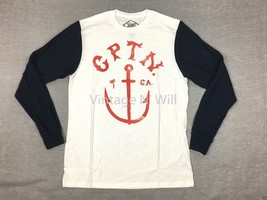 Urban Outfitters Altru Mens M White/ Navy Blue Anchor Contrast Sleeve T-... - $14.99
