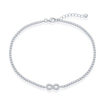 Sterling Silver Infinity CZ Tennis Anklet - £59.36 GBP