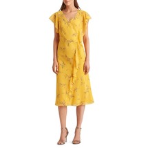 Ralph Lauren Women 8 Marigold Yellow Floral V Neck Midi Dress NWT CX40 - $83.29