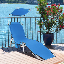 Costway Foldable Lounge Chair Outdoor Adjustable Beach Pool Recliner W/Sun Shade - £91.90 GBP