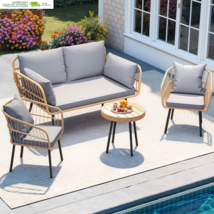 Set 4 Pieces Boho Wicker Bistro Set, All Weather Outdoor Rattan Conversa... - $294.61