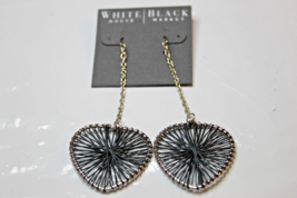 White House Black Market French Wire Earrings Silver Chained Fans New - $17.79