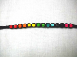 Black Macrame W Rainbow Colors Wood Beads Pink Blue Green Tie Bracelet Or Anklet - £4.00 GBP