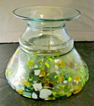 Large Vintage Wide Base Murano Multi-Colored Fleck Glass Vase  - £78.69 GBP