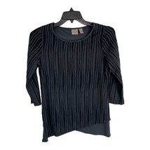 Easywear Chicos Women Shirt Adult Size 0=Small Grayish Black Textured 3/4 Sleeve - £16.73 GBP