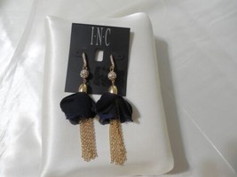 INC 4&quot; Gold Tone Crystal Bead, Fabric Flower &amp; Chain Tassel Drop Earrings A1005 - $10.92