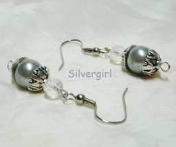 Imitation Lavender Gray Pearl Beaded Drop Earrings  - £10.27 GBP