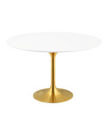 54&quot; White Round Lacquered Wood Top Pedestal Stem Dining Table Gold Base - $23,431.69 MXN