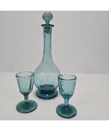 Vintage Blue Decanter with Stopper and 2 Cordial/Liqueur Glasses - €24,21 EUR