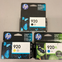 Lot of 3 Genuine HP 920 Black /Yellow &amp; HP 920xl Cyan Color Ink Cartridg... - $294.88 MXN