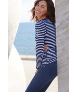 escales Paris Yatch Sailor Stripe Blouse Top Elbow Sleeves Luxury Blouse... - $856.07 MXN