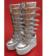 Dolls Kill x Demonia Liquid Silver Trinity Platform Knee High Boots Size 10 - $247.50