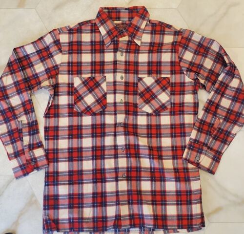 Vintage Red Plaid Flannel Shirt Adult Men&#39;s Medium Kingsport Workwear Ex... - $29.50