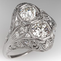 Art Deco Two Stone Round Lab Created Diamond Sterling Silver Women Antique Ring - £66.14 GBP