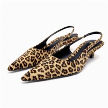Women Leopard Low Heel Shoes Summer Pointed Slingback Heels Elegant Woman Office - £40.88 GBP