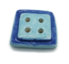 Large Blue Sewing Button, 30mm Square Shape Artisan  Porcelain Buttons F... - $7.62