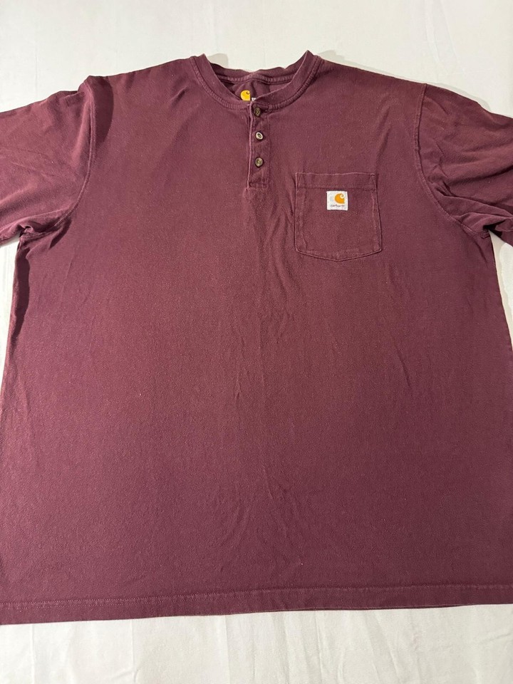 Carhartt K84 PRT Men's Size 2XL Burgundy Cotton Short Sleeve Henley T-Shirt Item image 5