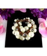 Faux Pearl &amp; CRYSTAL BEAD BRACELET Vintage Beaded Elastic Stretch Copper... - $22.48