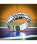 Sterling Silver Basketball Ring Sport Wedding Band Textured Polished Finish - $60.66 CAD
