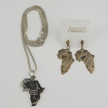 Silver Tone Africa Map Pendant Necklace And Gold Tone Map Pierced Earrings  - £6.53 GBP