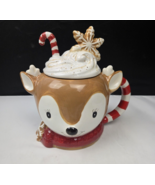 Sleigh Bell Bistro Reindeer Mug w/ Lid 15oz  3D Vintage Christmas Collec... - $9.99