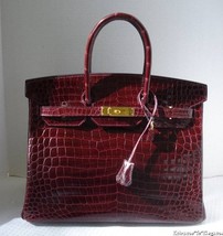 Very Chic~~Hermes 35cm Bordeaux Shiny Porosus Crocodile Birkin GHW Authe... - $48,999.99