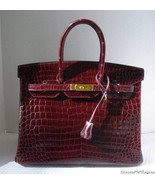 Very Chic~~Hermes 35cm Bordeaux Shiny Porosus Crocodile Birkin GHW Authe... - $902,118.29 MXN