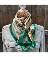 Green and Tan Floral Printed Western Southwestern Wild Rag Scarf Accent - $40.27 CAD