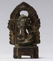 Ancien Thaï D&#39;Style Enthroned Bronze Assis Ganesha Statue - - £173.16 GBP