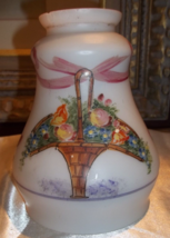 Beautiful Hand Enameled Victorian Flower Basket Ribbon Frosted Glass Lam... - $19.79