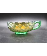 Vtg Imperial Green Yellow Carnival Glass Nappy Handled Bowl Quilted/Pans... - $19.99