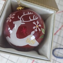 Pier 1 Li Bien Glass Christmas Ornament 2016 Season&#39;s Greetings Reindeer W/ Box - £19.54 GBP