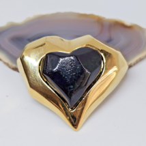Les Bernard Vogue Vo Faceted Gold Tone Black Lucite Heart Brooch Gripoix... - $49.95