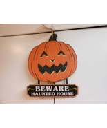 Halloween Beware Haunted House Pumpkin Hardboard Hang 2 Pc. Door Decor 1... - $181.52 MXN
