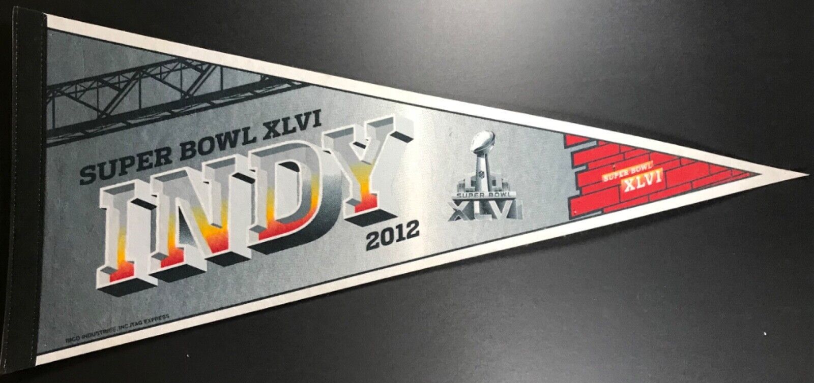 Primary image for 2012 NFL Super Bowl XLVI Indy Vintage - Rico Logo Football Pennant - 30 Inches