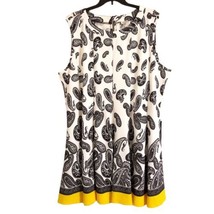Avenue Women&#39;s Size 30/32 Sleeveless White Dress Black Paisley Yellow Trim - £23.21 GBP