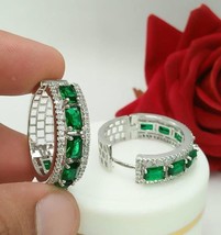 Bollywood Style Indian 925 Silver Plated Earrings Green Color Bali Jewelry Set - £32.85 GBP
