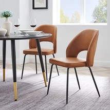 Modway Nico Vegan Leather Dining Chairs in Black Tan-Set of 2 - £187.50 GBP