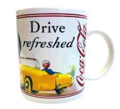 Vintage Coca Cola Mug Coffee Cup Classic 1997 Drive Refreshed Yellow Convertible - £11.93 GBP