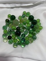 Lot of 57 Assorted Green Marble Lot Cats Eye Colored Glass Ribbon Marble Lot - £15.46 GBP