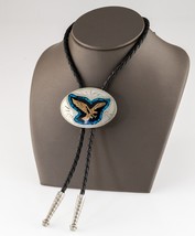 Johnson &amp; Held Sterling Silver Turquoise Enamel Bolo Tie Leather - £94.84 GBP