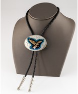 Johnson &amp; Held Sterling Silver Turquoise Enamel Bolo Tie Leather - £93.41 GBP
