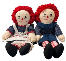 Raggedy Ann &amp; Andy Handmade Cloth 19” Dolls Detailed Matching Outfits Vtg READ - £15.42 GBP