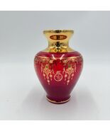 Vecchia Murano Ferro and Lazzarini Ruby Red Glass 22k Gold Leaf Vase Ita... - $76.50