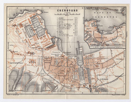 1909 Original Antique City Map Of Cherbourg / Normandy Normandie / France - £20.65 GBP